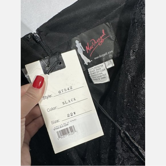 NWT Mac Duggal‎ [ 22W ] Lace Short Sleeve V-Neck Cocktail Midi Dress Black - Picture 7 of 15